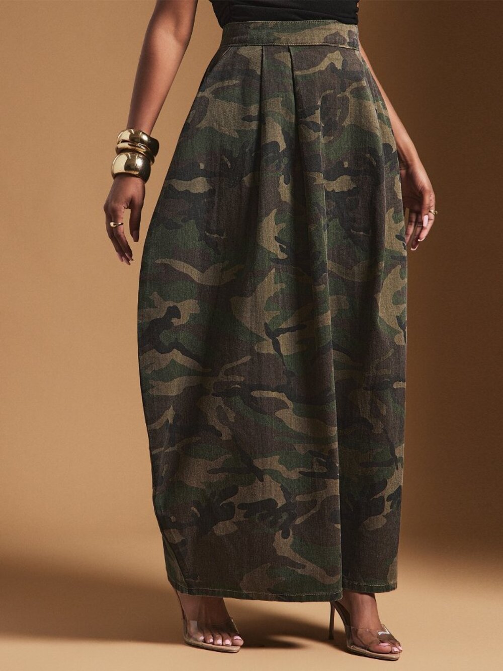 Multicolor Elegant Women's High Waist Balloon Shape Maxi Skirt - Picture 4 of 5